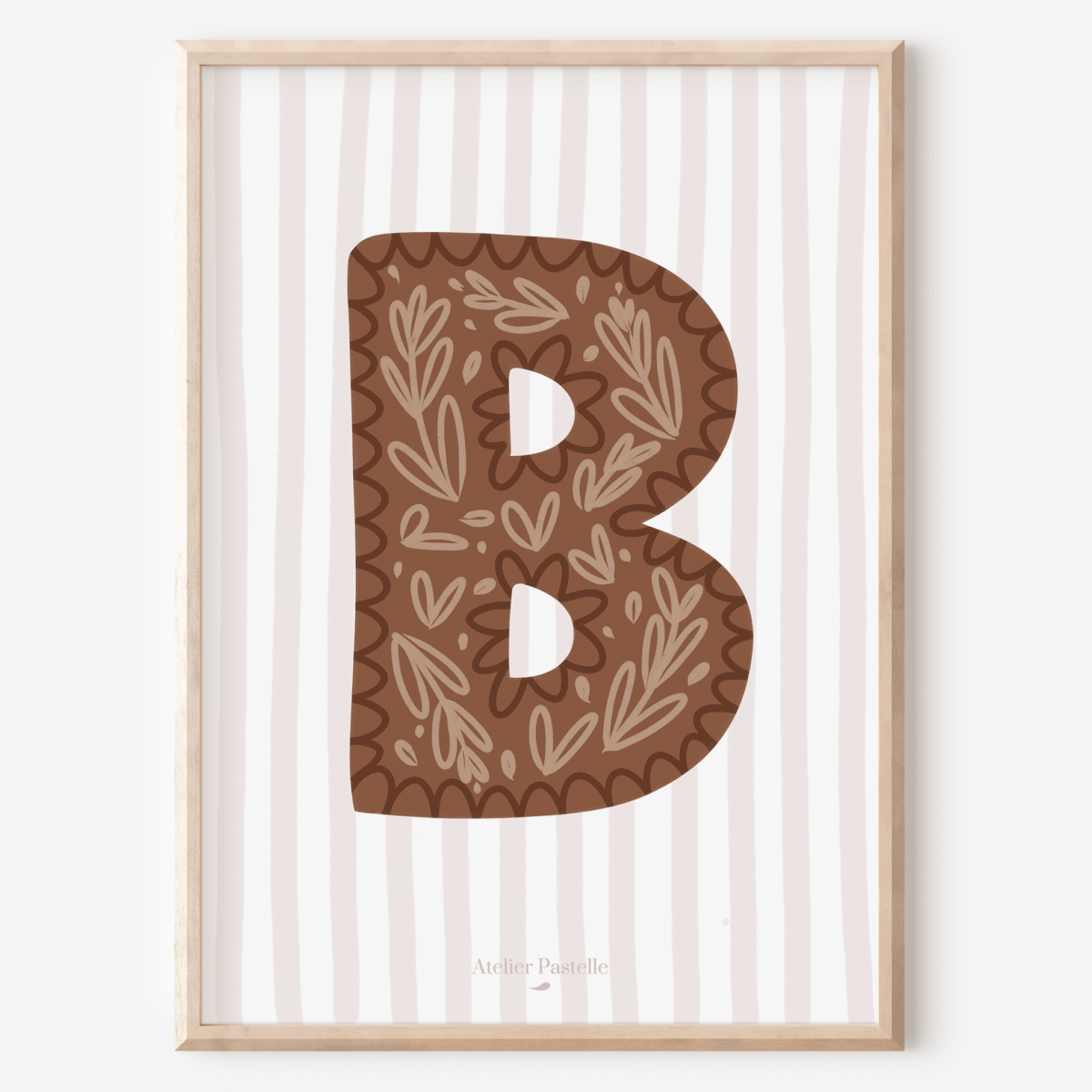 Affiche lettre B motif brindilles marron - collection Les Petites Initiales