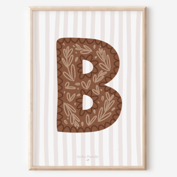 Affiche lettre B motif brindilles marron - collection Les Petites Initiales