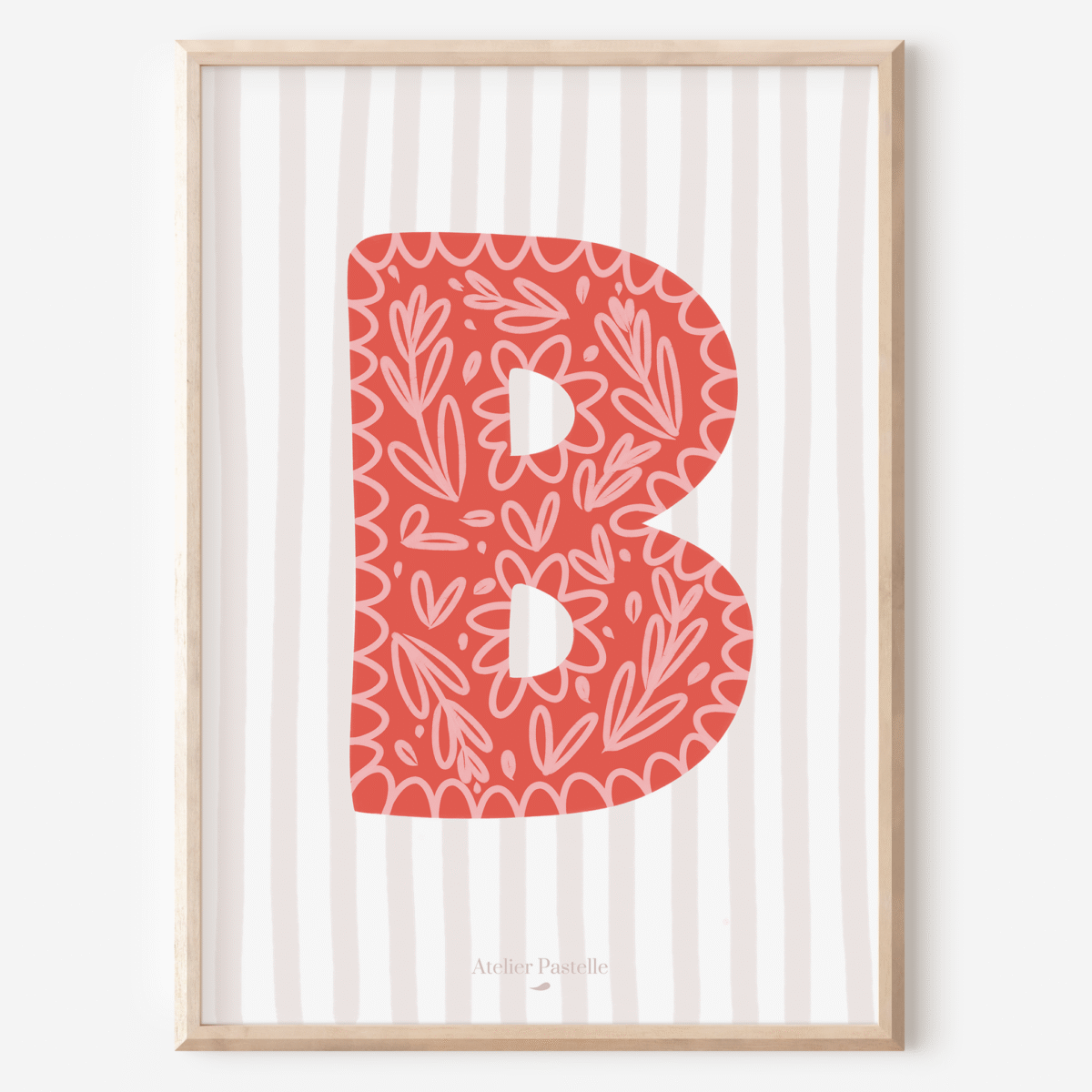 Affiche lettre B motif brindilles rouge - collection Les Petites Initiales