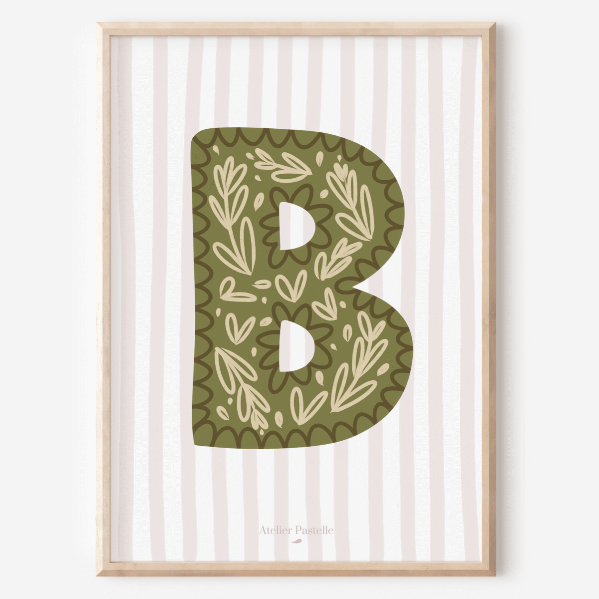 Affiche lettre B motif brindilles vert - collection Les Petites Initiales