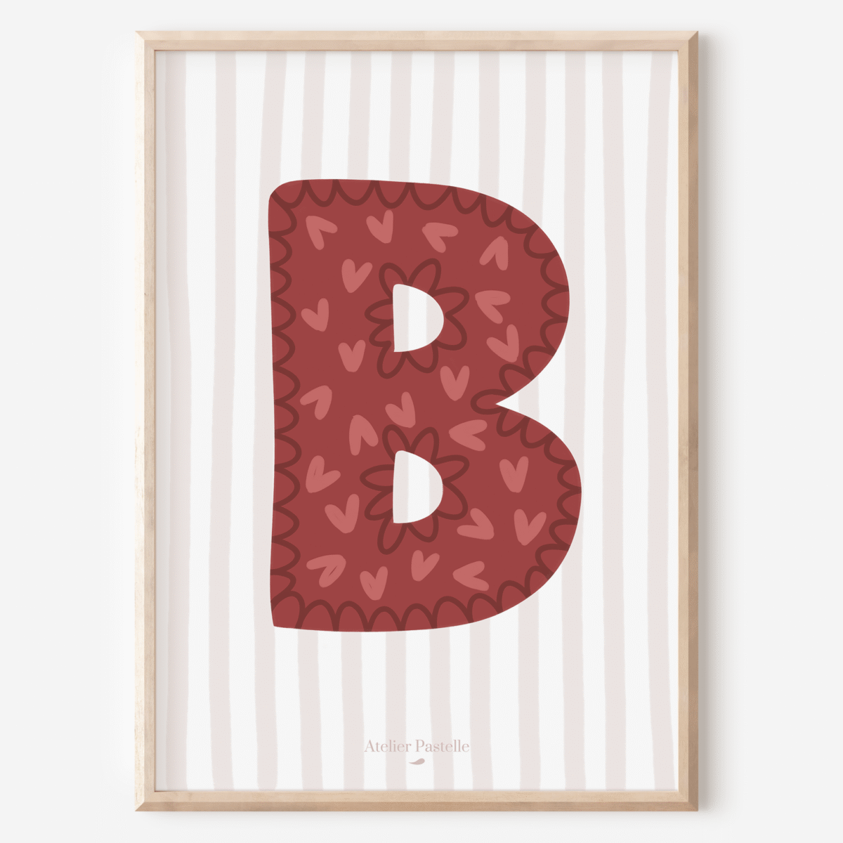Affiche lettre B motif coeurs bordeaux - collection Les Petites Initiales