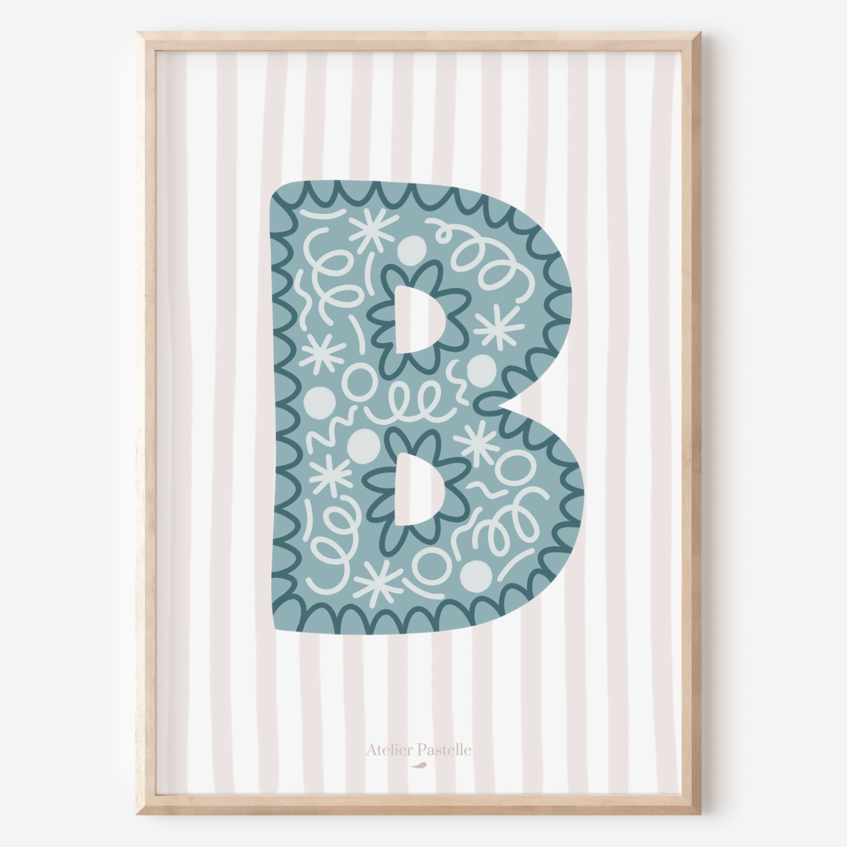 Affiche lettre B motif confettis bleu clair - collection Les Petites Initiales