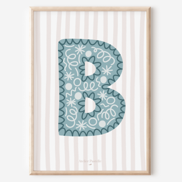 Affiche lettre B motif confettis bleu clair - collection Les Petites Initiales