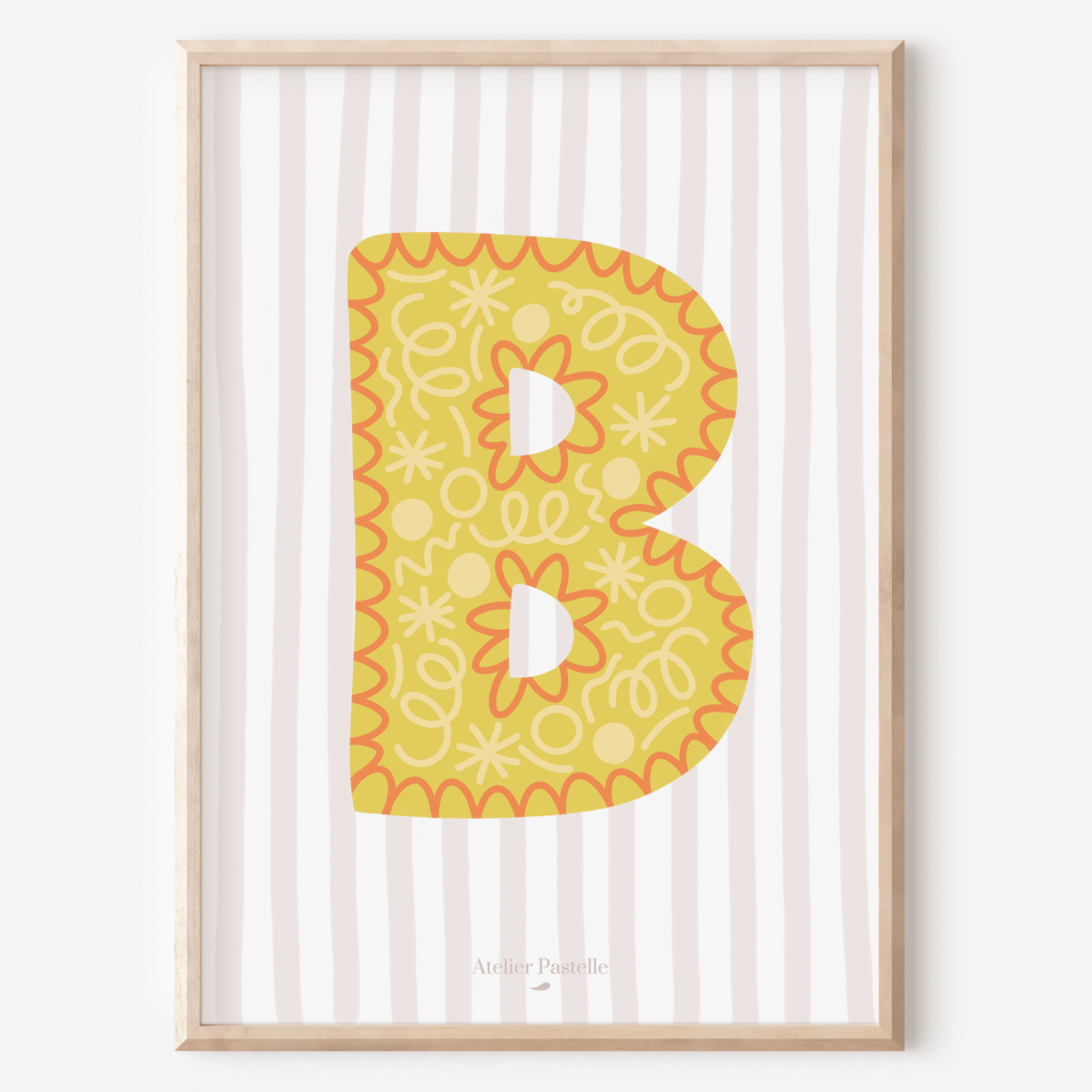 Affiche lettre B motif confettis jaune - collection Les Petites Initiales