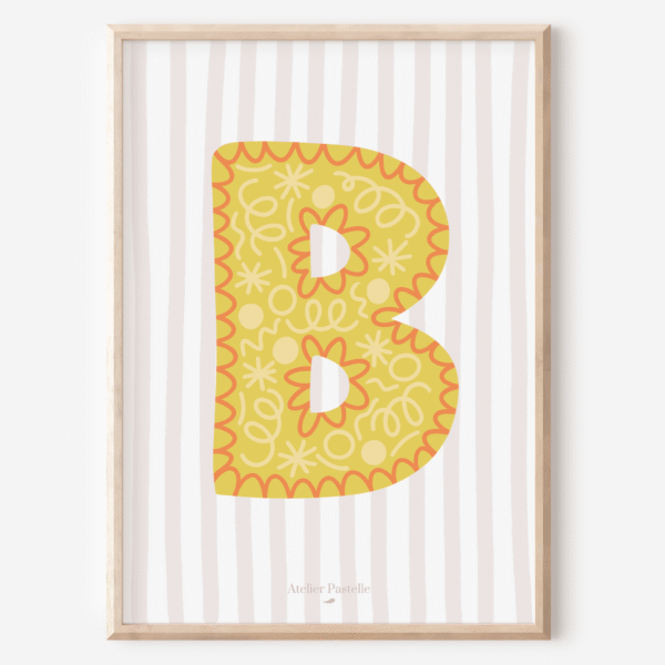 Affiche lettre B motif confettis jaune - collection Les Petites Initiales