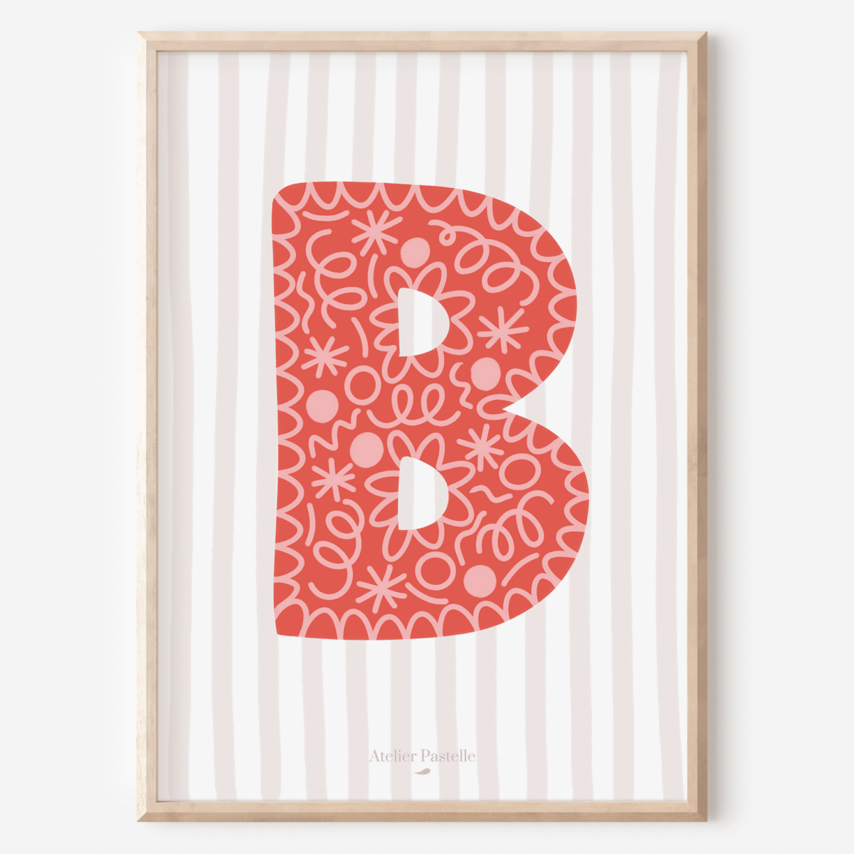 Affiche lettre B motif confettis rouge - collection Les Petites Initiales