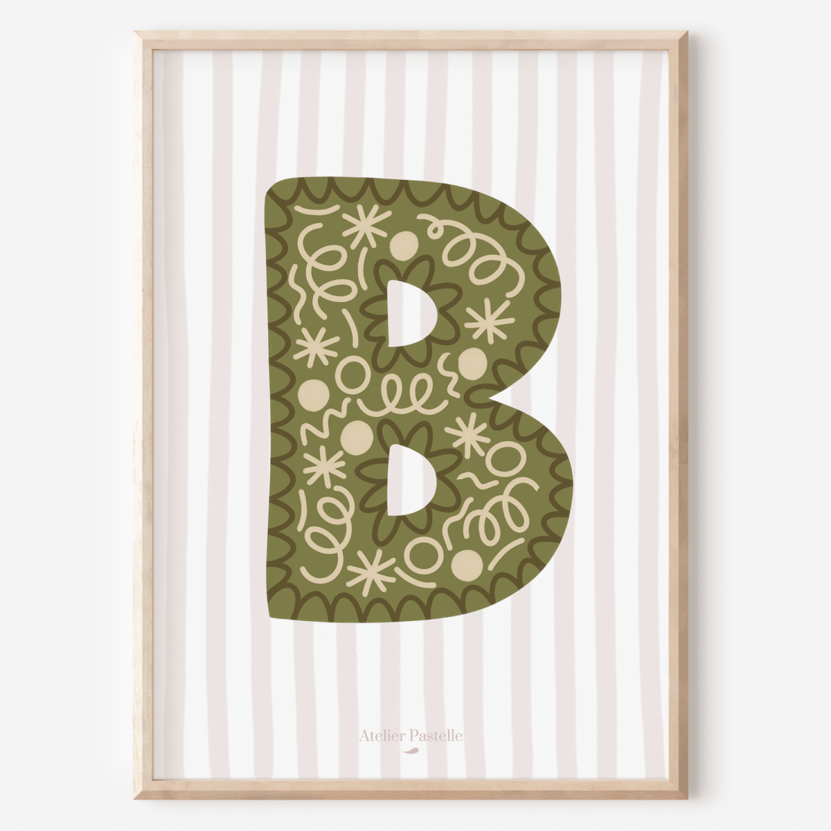 Affiche lettre B motif confettis vert - collection Les Petites Initiales