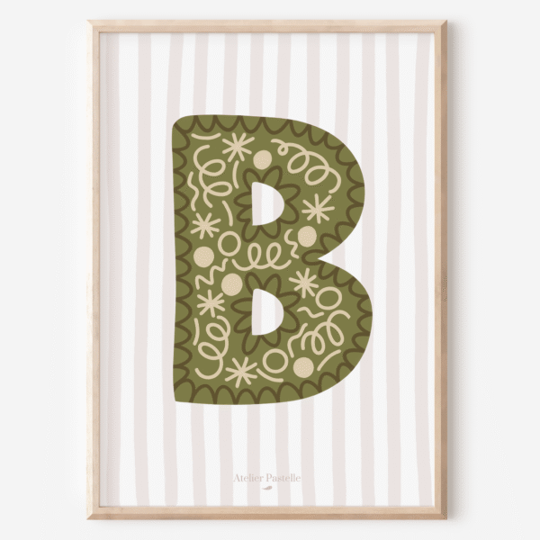 Affiche lettre B motif confettis vert - collection Les Petites Initiales
