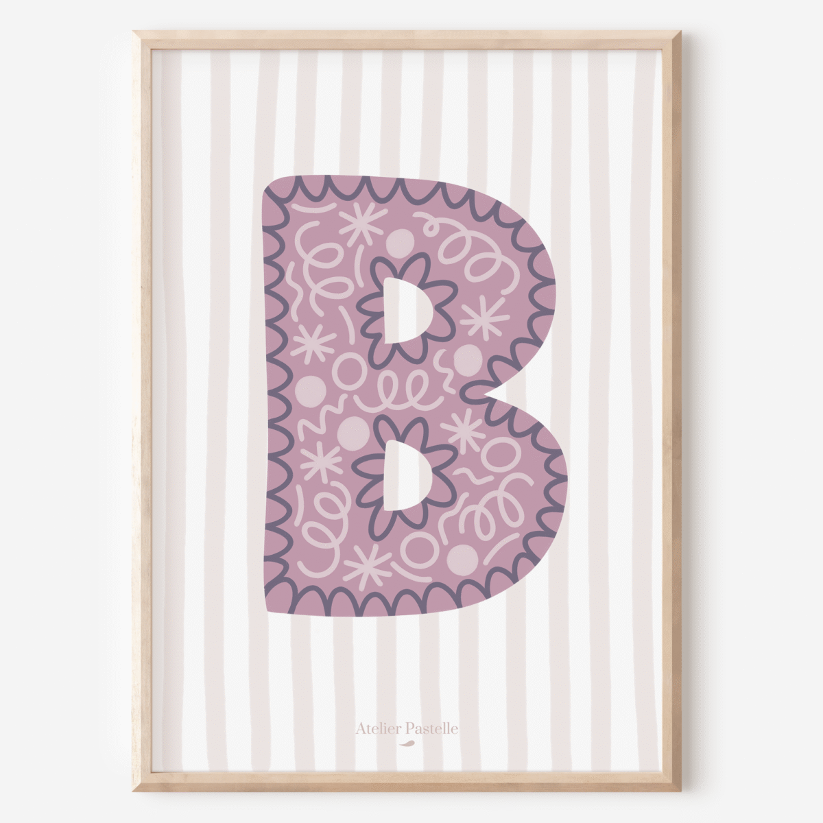 Affiche lettre B motif confettis violet - collection Les Petites Initiales