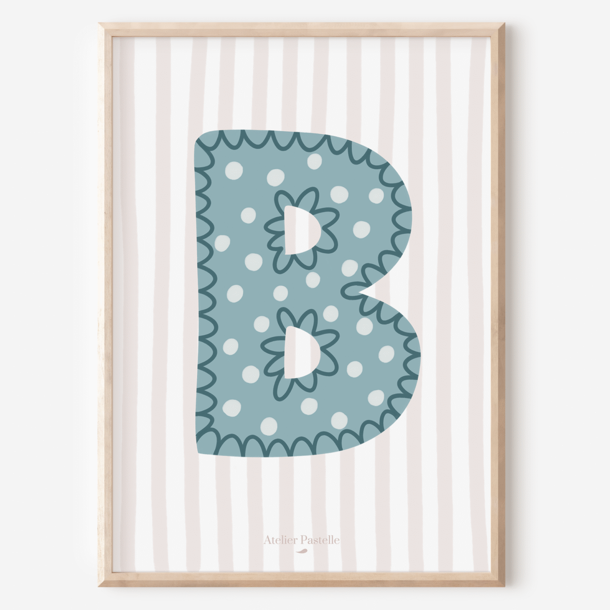 Affiche lettre B motif pois bleu clair - collection Les Petites Initiales