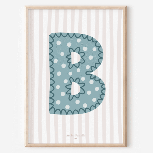 Affiche lettre B motif pois bleu clair - collection Les Petites Initiales