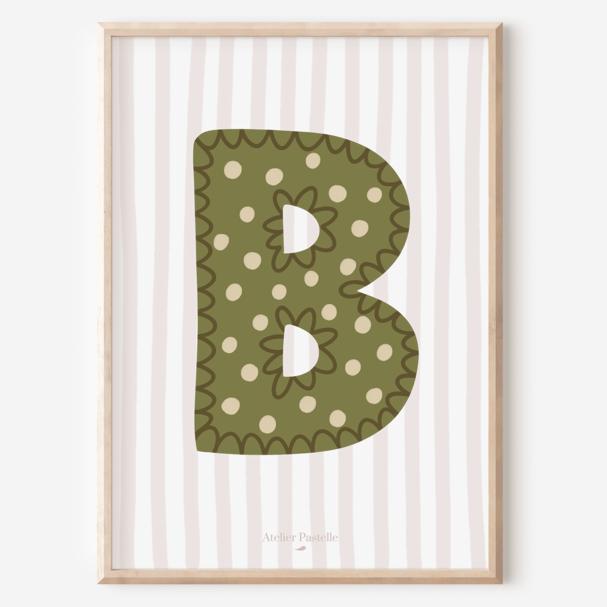 Affiche lettre B motif pois vert - collection Les Petites Initiales