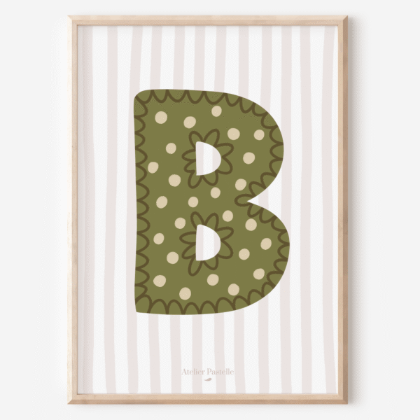 Affiche lettre B motif pois vert - collection Les Petites Initiales