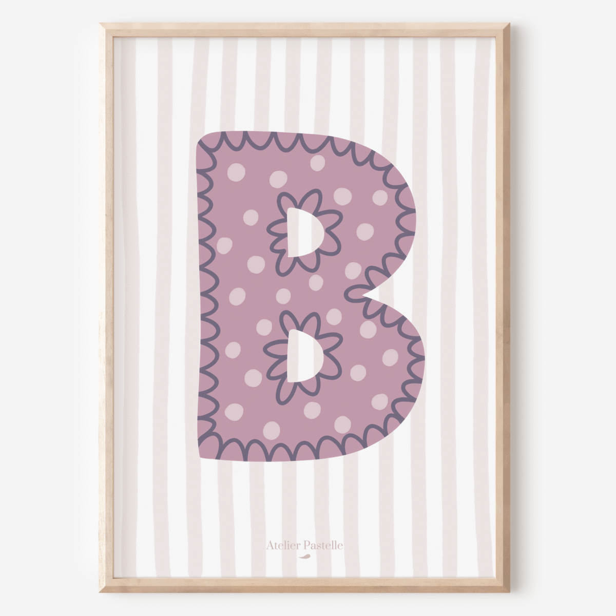 Affiche lettre B motif pois violet - collection Les Petites Initiales