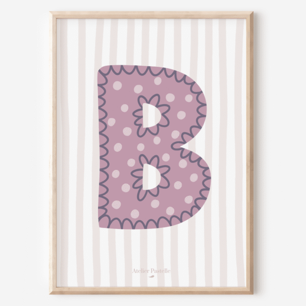 Affiche lettre B motif pois violet - collection Les Petites Initiales