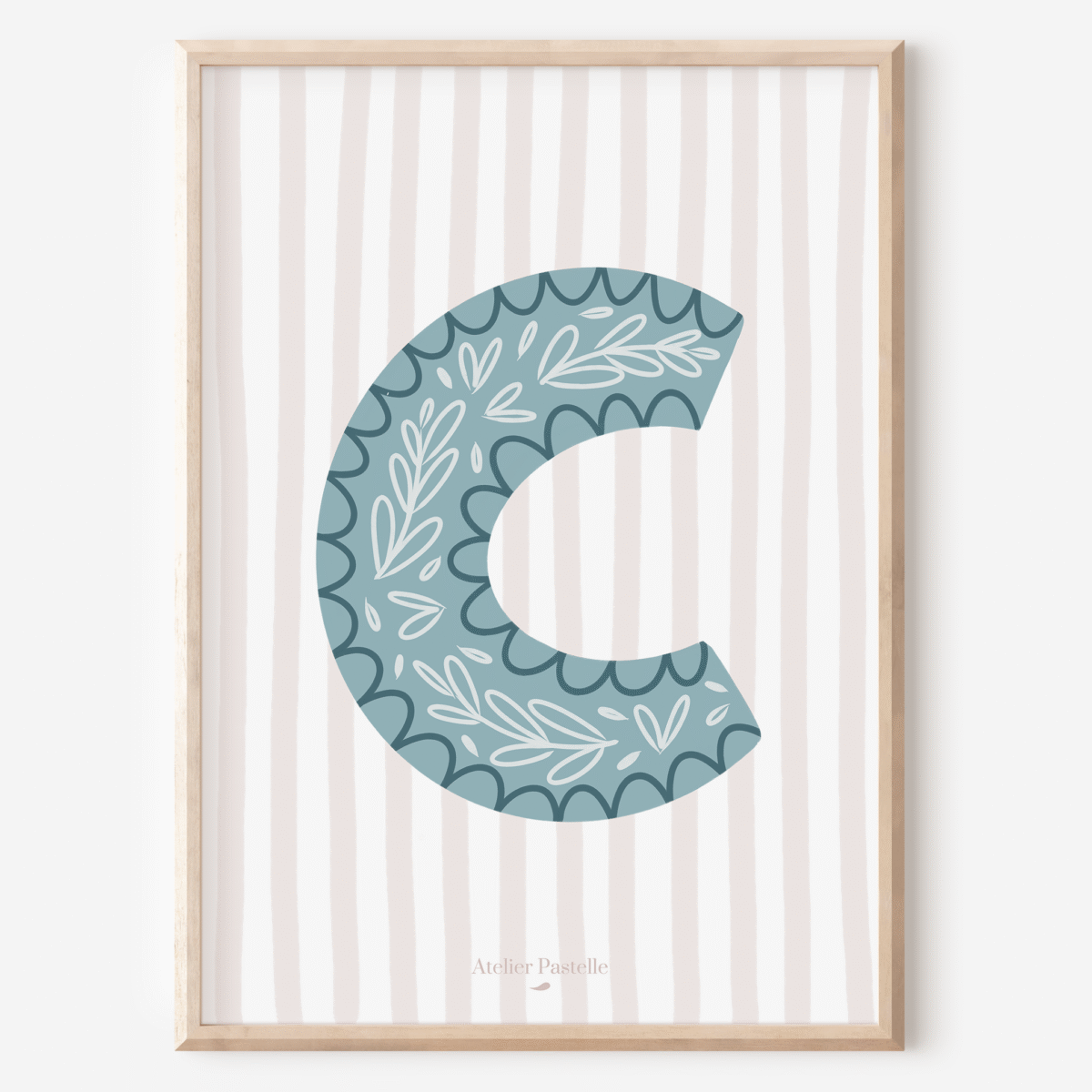Affiche lettre C motif brindilles bleu clair - collection Les Petites Initiales