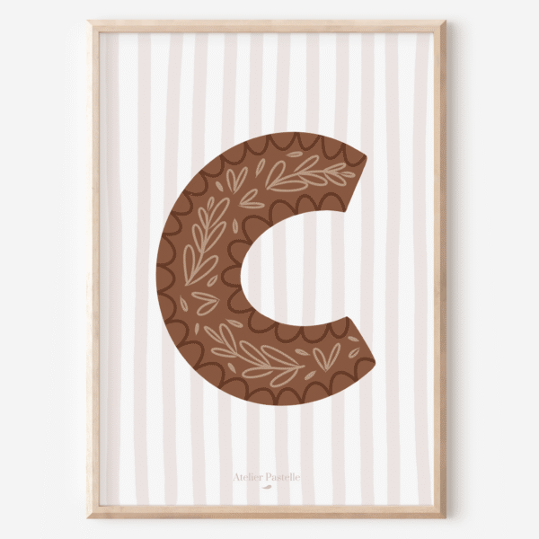 Affiche lettre C motif brindilles marron - collection Les Petites Initiales