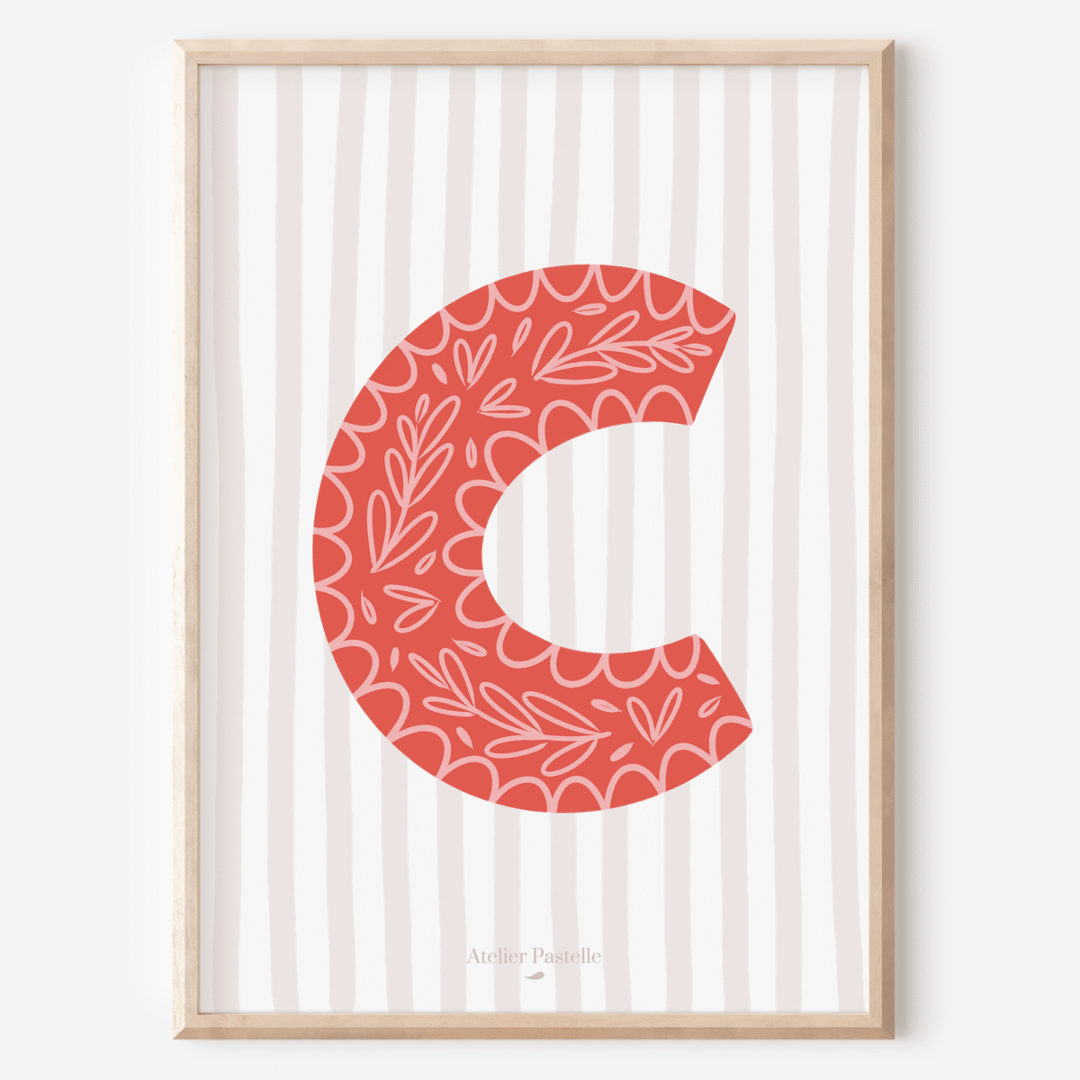 Affiche lettre C motif brindilles rouge - collection Les Petites Initiales