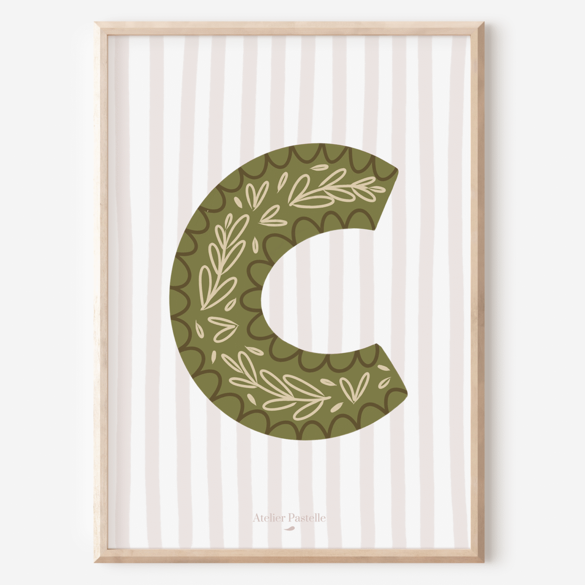 Affiche lettre C motif brindilles vert - collection Les Petites Initiales