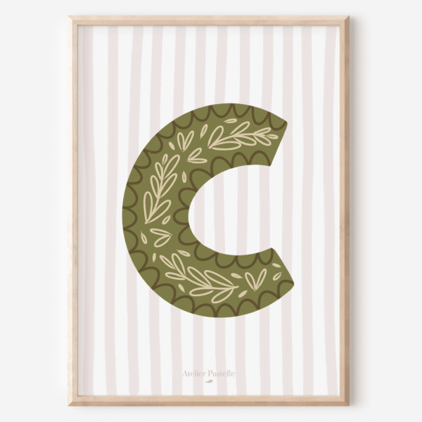 Affiche lettre C motif brindilles vert - collection Les Petites Initiales