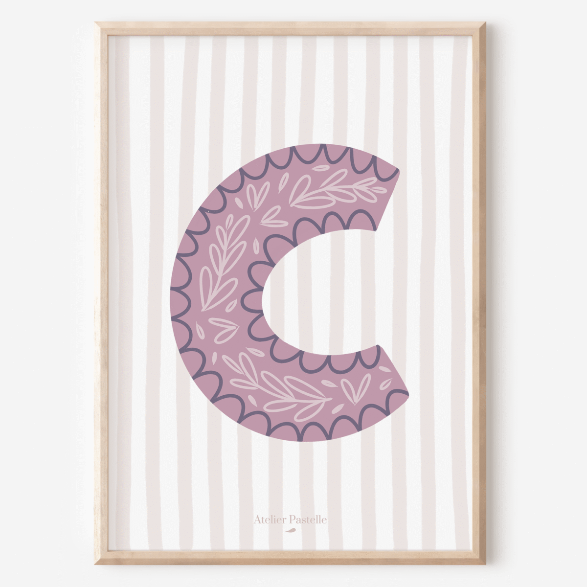 Affiche lettre C motif brindilles violet - collection Les Petites Initiales