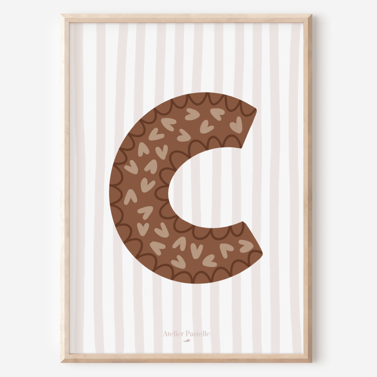 Affiche lettre C motif coeurs marron - collection Les Petites Initiales