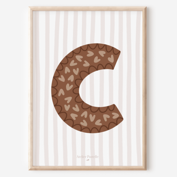 Affiche lettre C motif coeurs marron - collection Les Petites Initiales