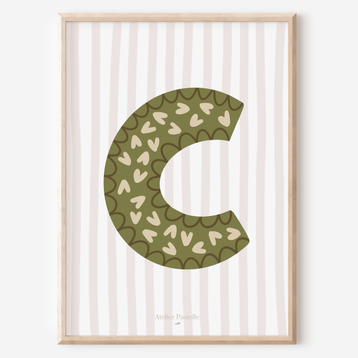 Affiche lettre C motif coeurs vert - collection Les Petites Initiales