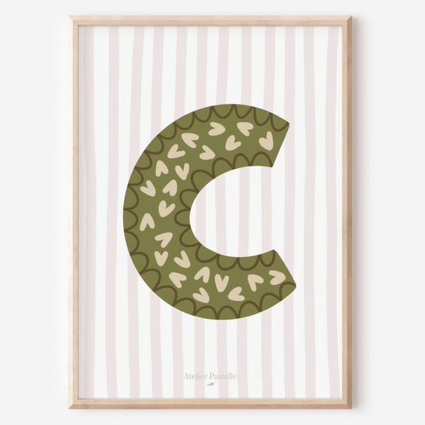 Affiche lettre C motif coeurs vert - collection Les Petites Initiales