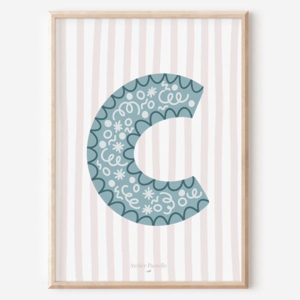 Affiche lettre C motif confettis bleu clair - collection Les Petites Initiales