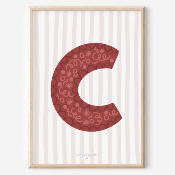 Affiche lettre C motif confettis bordeaux - collection Les Petites Initiales