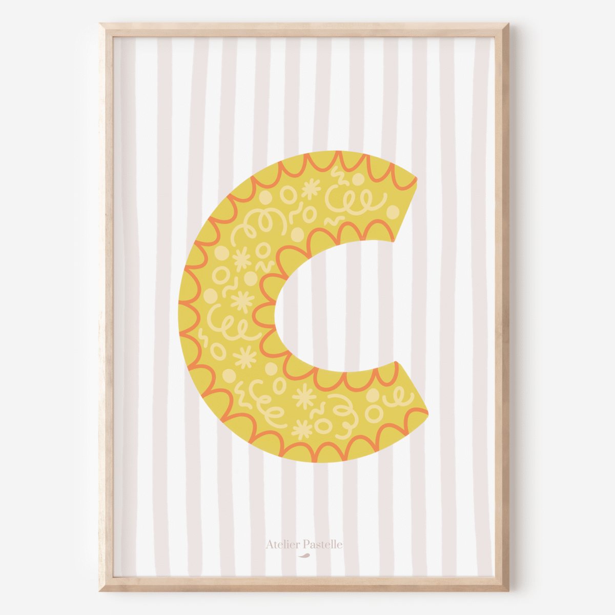 Affiche lettre C motif confettis jaune - collection Les Petites Initiales