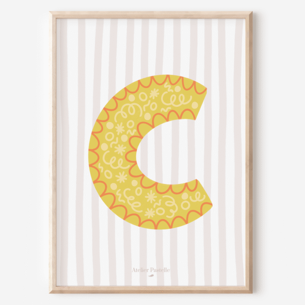 Affiche lettre C motif confettis jaune - collection Les Petites Initiales