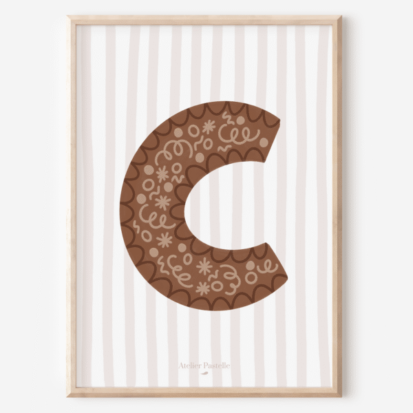Affiche lettre C motif confettis marron - collection Les Petites Initiales