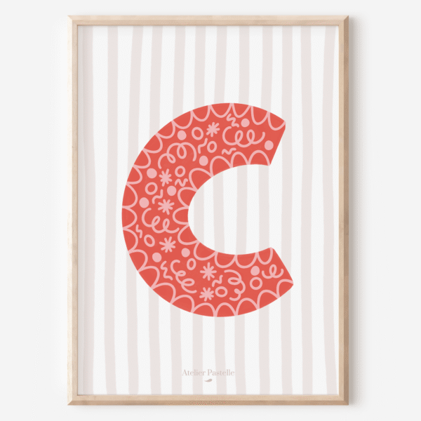 Affiche lettre C motif confettis rouge - collection Les Petites Initiales