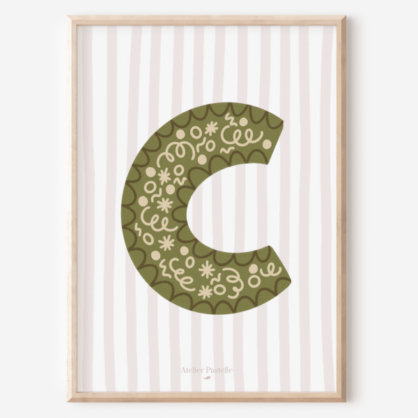 Affiche lettre C motif confettis vert - collection Les Petites Initiales