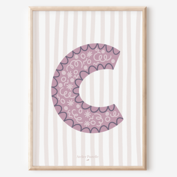 Affiche lettre C motif confettis violet - collection Les Petites Initiales