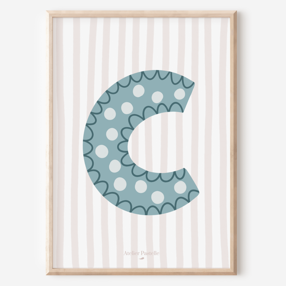 Affiche lettre C motif pois bleu clair - collection Les Petites Initiales