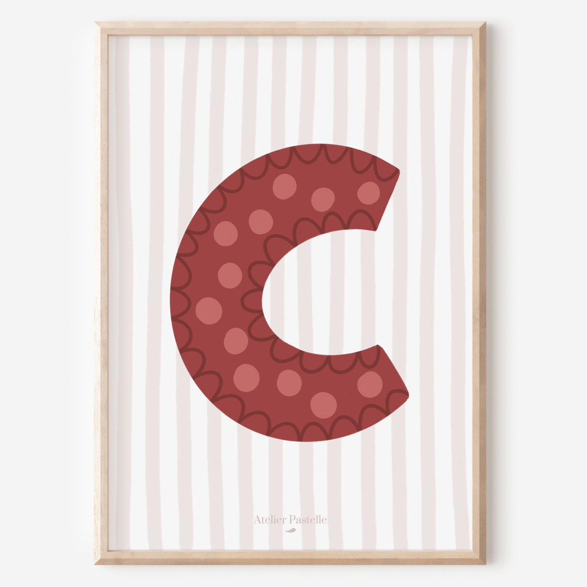 Affiche lettre C motif pois bordeaux - collection Les Petites Initiales