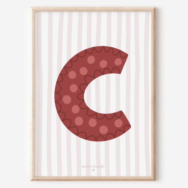 Affiche lettre C motif pois bordeaux - collection Les Petites Initiales