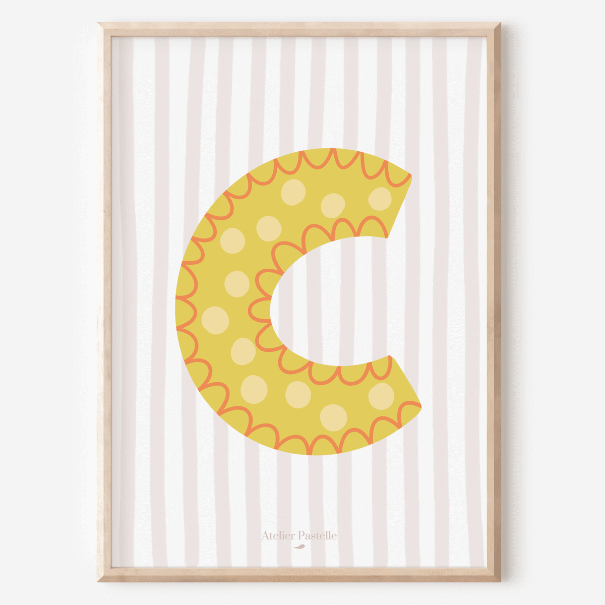 Affiche lettre C motif pois jaune - collection Les Petites Initiales