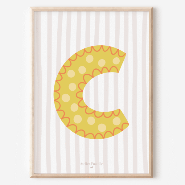 Affiche lettre C motif pois jaune - collection Les Petites Initiales