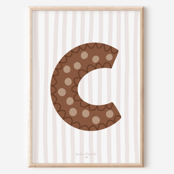 Affiche lettre C motif pois marron - collection Les Petites Initiales