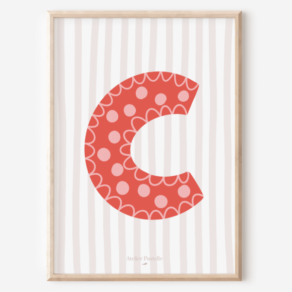 Affiche lettre C motif pois rouge - collection Les Petites Initiales