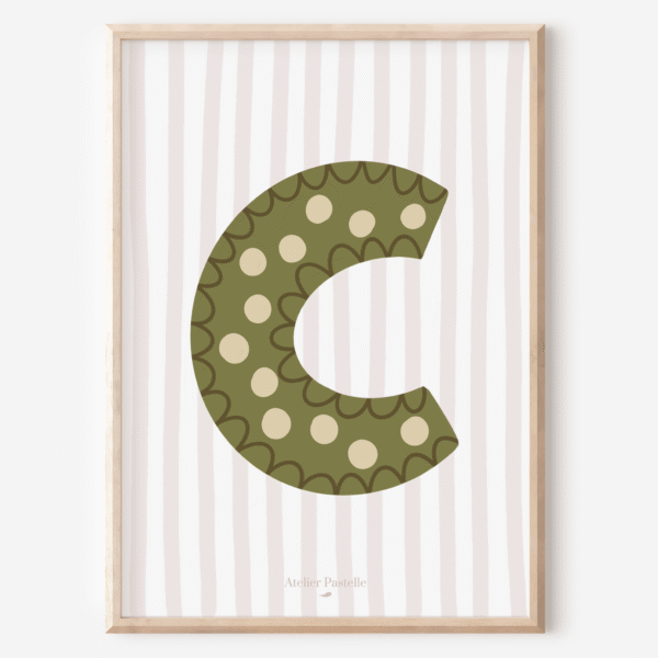 Affiche lettre C motif pois vert - collection Les Petites Initiales