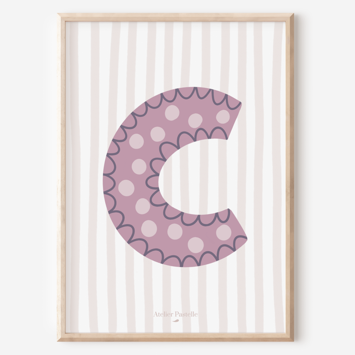 Affiche lettre C motif pois violet - collection Les Petites Initiales