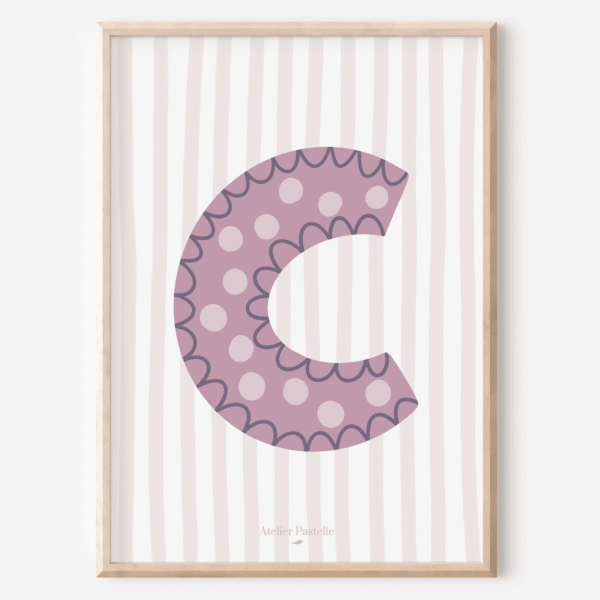 Affiche lettre C motif pois violet - collection Les Petites Initiales