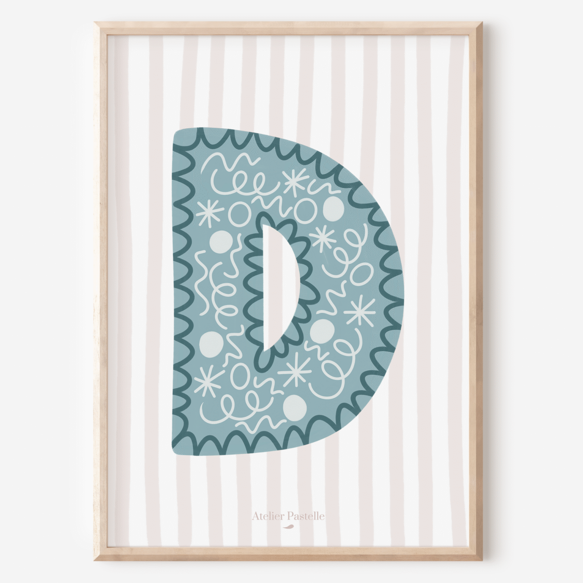 Affiche lettre D motif confettis bleu clair - collection Les Petites Initiales