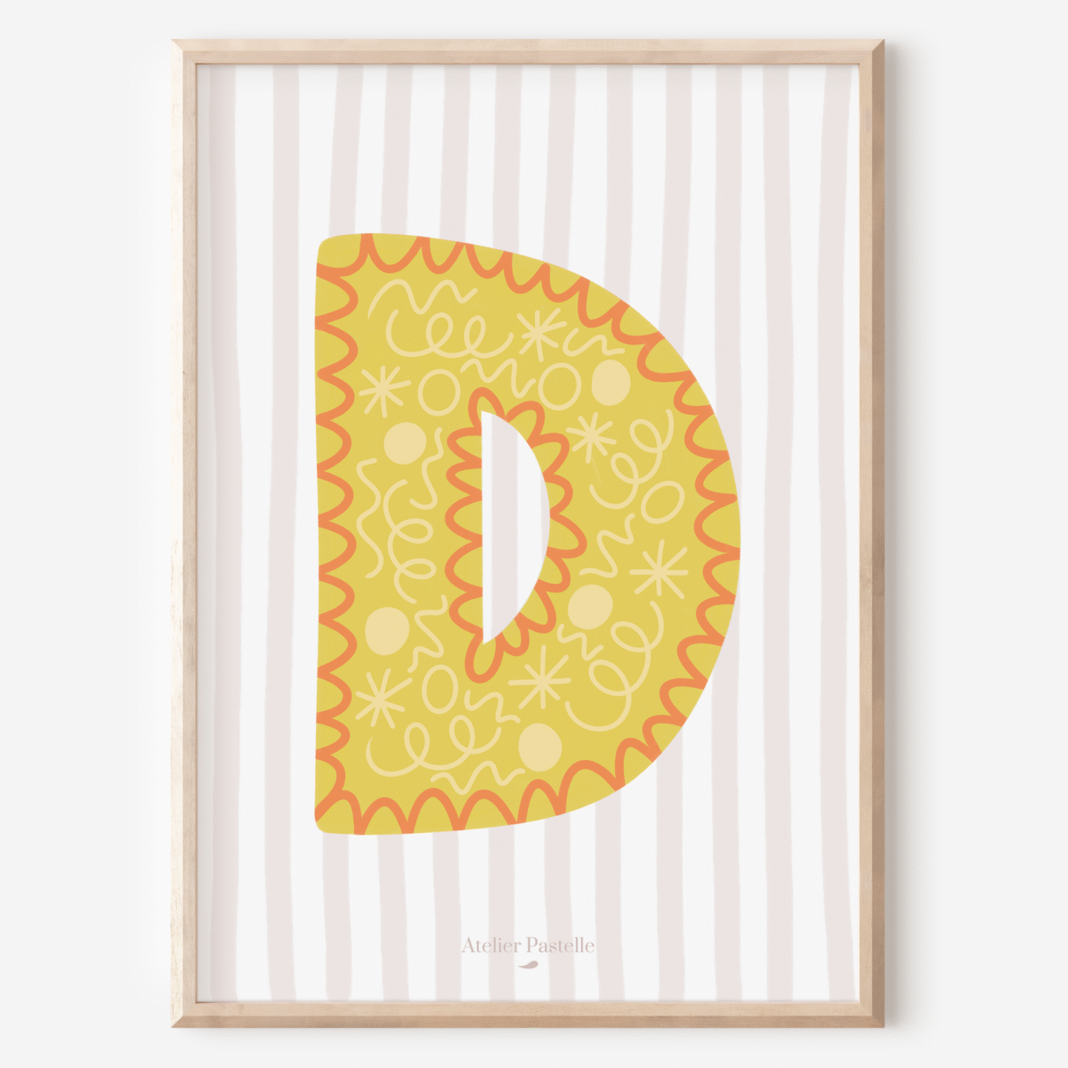 Affiche lettre D motif confettis jaune - collection Les Petites Initiales