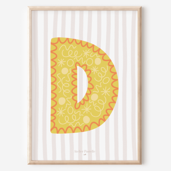 Affiche lettre D motif confettis jaune - collection Les Petites Initiales